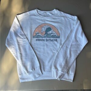 Pacific Sunwear White Crewneck Sweater with Wave Design